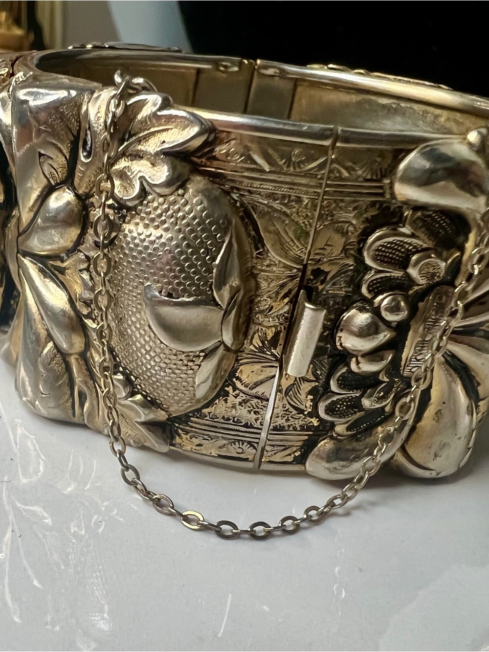 Vintage Repousse Wide Cuff Bangle Bracelet Art Nouveau
Whiting Davis Style